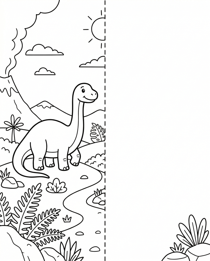 Half dinosaur mirror drawing worksheet example