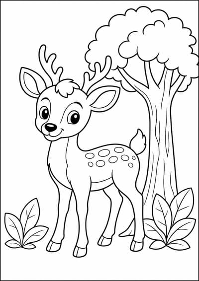 Forest deer printable animal coloring page for kids ages 6-8