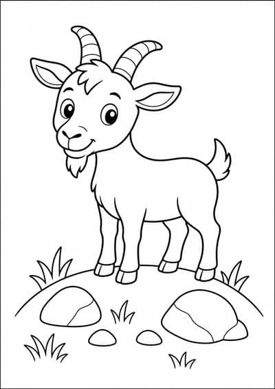 Goat on hill printable animal coloring page for kids ages 6-8