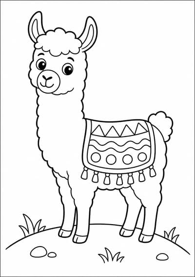 Llama with blanket printable animal coloring page for kids ages 6-8