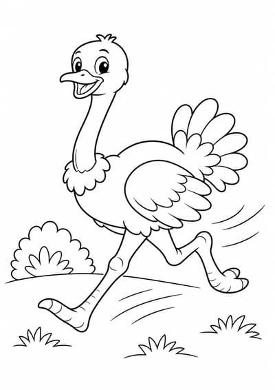 Ostrich running printable animal coloring page for kids ages 6-8