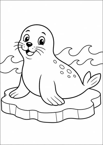 Seal on ice printable animal coloring page for kids ages 6-8