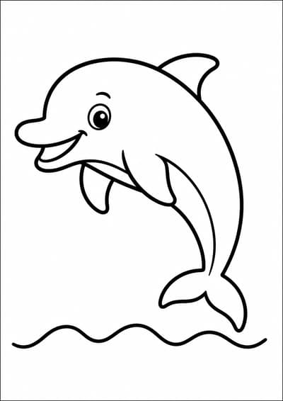 Simple jumping dolphin animal coloring page for kids ages 3-5
