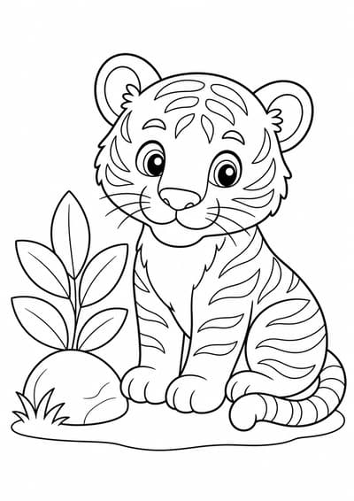Tiger cub printable animal coloring page for kids ages 6-8