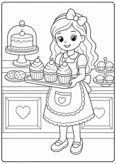 Cute fashion doll bakery printable Barbie coloring page for kids ages 6-8