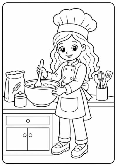 Cute fashion doll chef printable Barbie coloring page for kids ages 6-8