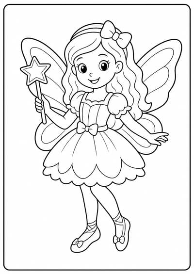 Cute fashion doll fairy costume printable Barbie coloring page for kids ages 6-8