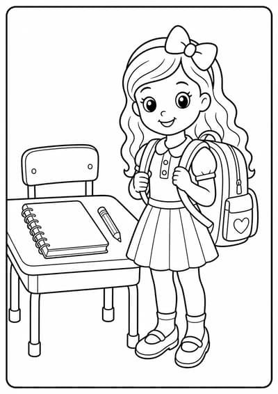 Cute fashion doll school day printable Barbie coloring page for kids ages 6-8