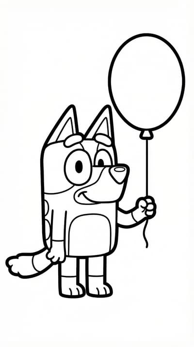Bingo holding a balloon coloring page for toddlers age 3-5