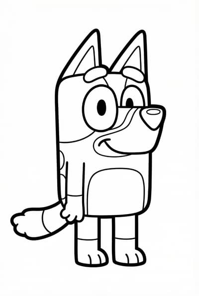 Simple Bingo standing and smiling coloring page for toddlers age 3-5