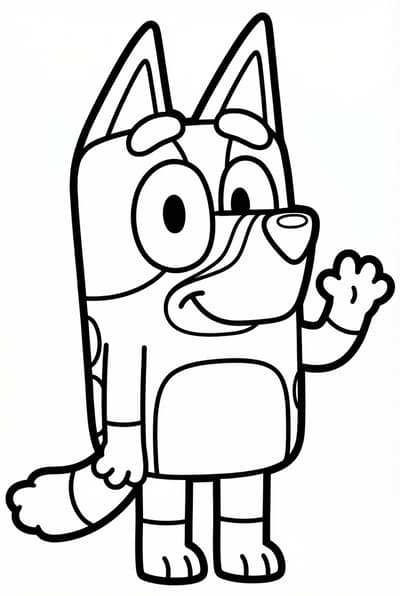 Bingo waving Bluey coloring page for kids age 3-5
