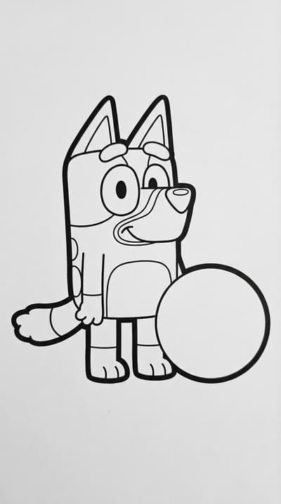 Bluey with ball coloring page for kids age 3-5