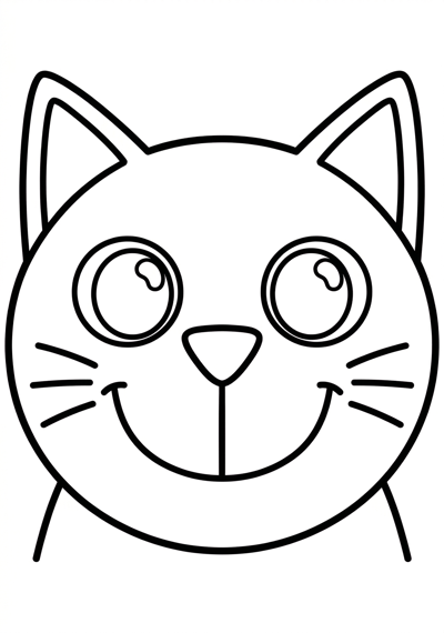Simple big smiling cat face coloring page for kids age 3-5