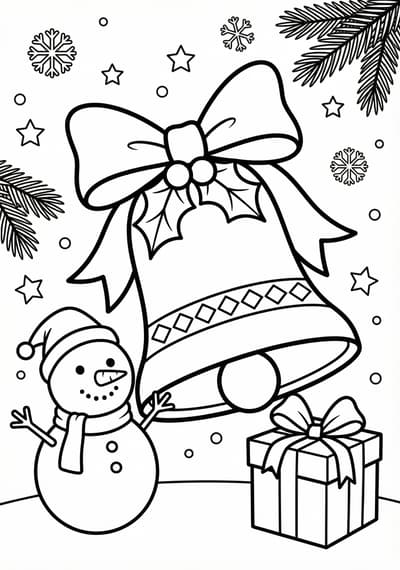 Christmas bell with ribbon coloring page for kids age 6-8