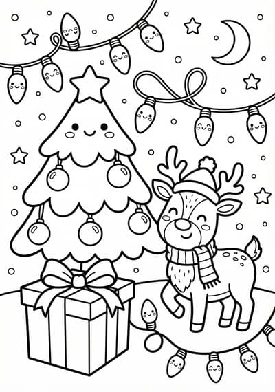 Christmas lights coloring page for kids age 6-8