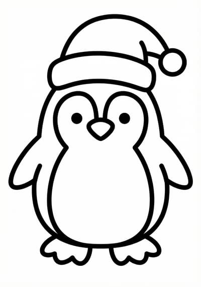 Cute penguin Christmas coloring page for preschool age 3-5