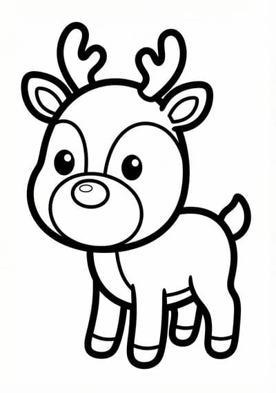 Cute reindeer Christmas coloring page for kids age 3-5, simple outlines