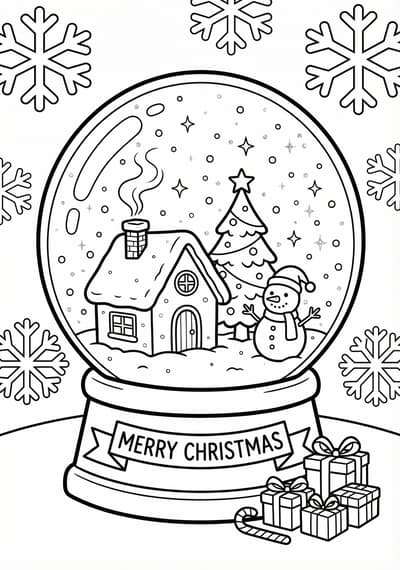 Snow globe Christmas coloring page for kids age 6-8