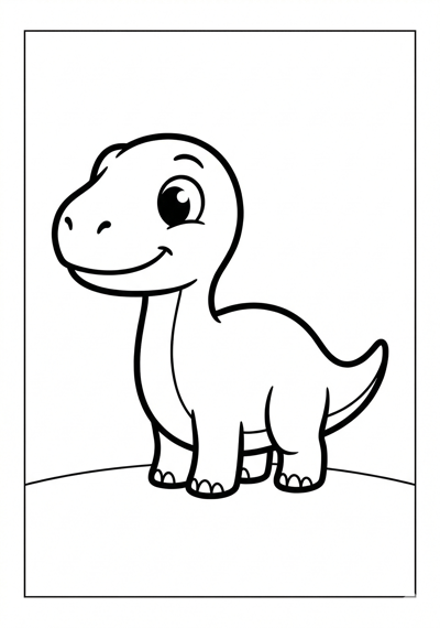 Baby dinosaur coloring page for kids age 3-5, large simple shapes