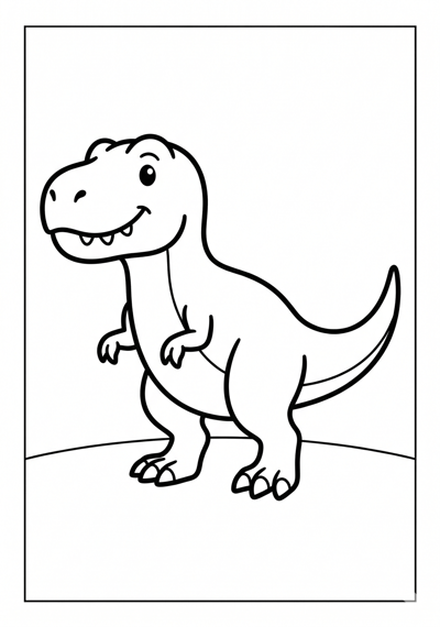 Cute T-Rex dinosaur coloring page for kids age 3-5, simple outlines