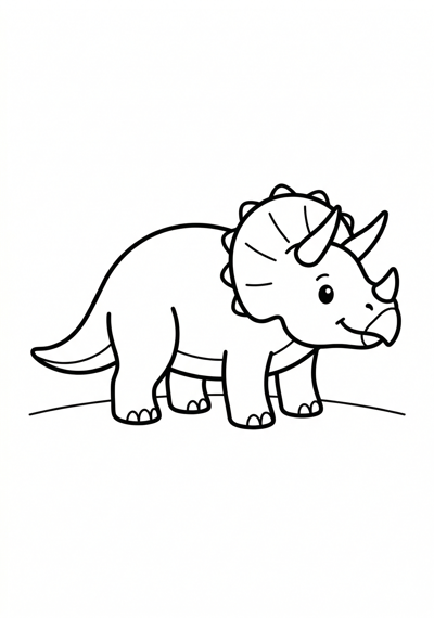 Friendly Triceratops dinosaur coloring page for toddlers age 3-5, large shapes