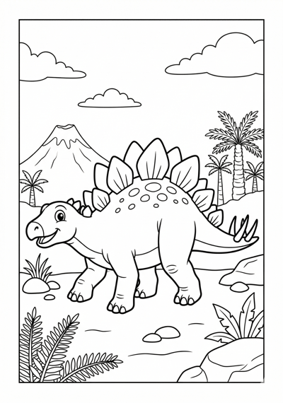 Stegosaurus walking dinosaur coloring page for kids age 6-8
