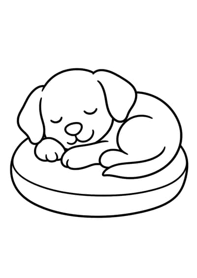 Simple sleeping puppy printable coloring page for kids ages 3-5