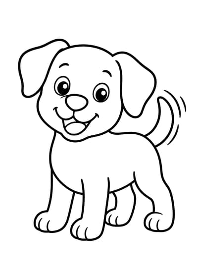 Simple happy wagging puppy printable coloring page for kids ages 3-5