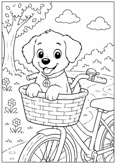 Cute dog beside a friendly snowman printable coloring page for kids ages 6-8