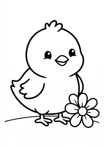 Smiling baby chick Easter coloring page for kids age 3-5, large simple shapes