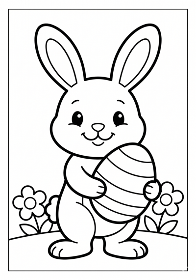 Bunny with one egg Easter coloring page for toddlers age 3-5, large shapes