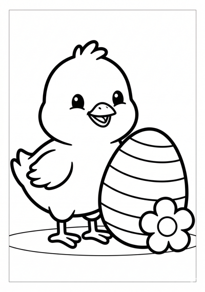 Chick with egg Easter coloring page for toddlers age 3-5, large shapes