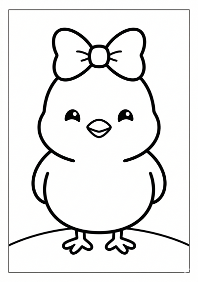 Chick with bow Easter coloring page for toddlers age 3-5, large shapes