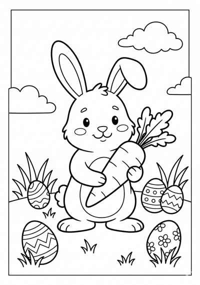 Easter bunny with carrot Easter coloring page for kids age 6-8