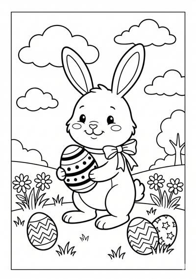 Easter bunny with clouds Easter coloring page for kids age 6-8