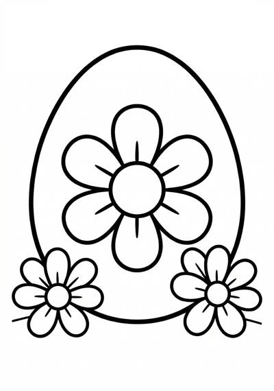 Easter egg with simple flower coloring page for preschool age 3-5, thick outlines