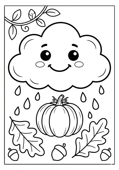 Fall autumn cloud coloring page for kids age 3-5