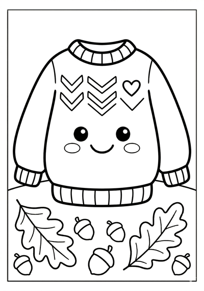 Fall cozy sweater coloring page for kids age 3-5