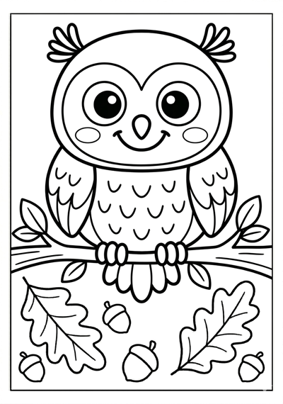 Fall friendly owl coloring page for kids age 3-5