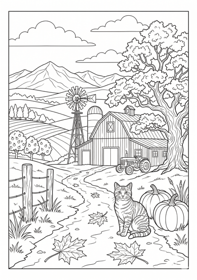 Fall golden leaves garden coloring page for kids age 9-10