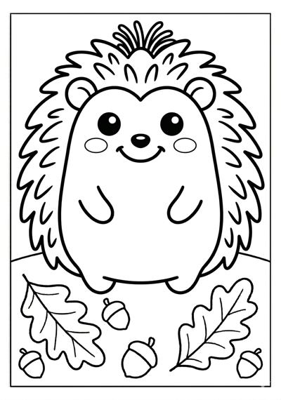 Fall hedgehog face coloring page for kids age 3-5