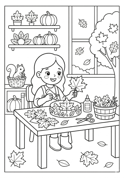 Fall leaf crown craft coloring page for kids age 6-8