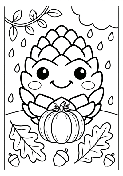 Fall pinecone coloring page for kids age 3-5