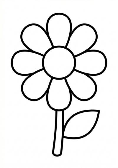 Centered daisy flower coloring page for toddlers age 3-5, simple outlines