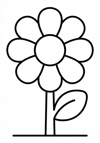 Daisy with big petals flower coloring page for kids age 3-5, easy to color