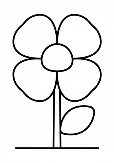 Simple poppy flower coloring page for kids age 3-5, large petals