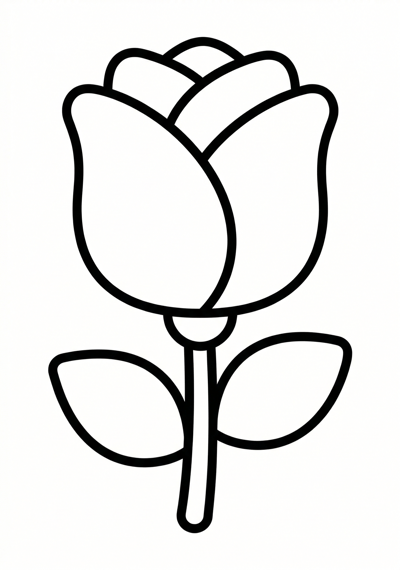 Rose bud flower coloring page for kids age 3-5, large simple shapes