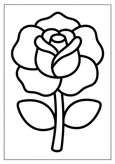 Simple rose flower coloring page for preschool age 3-5, large shapes