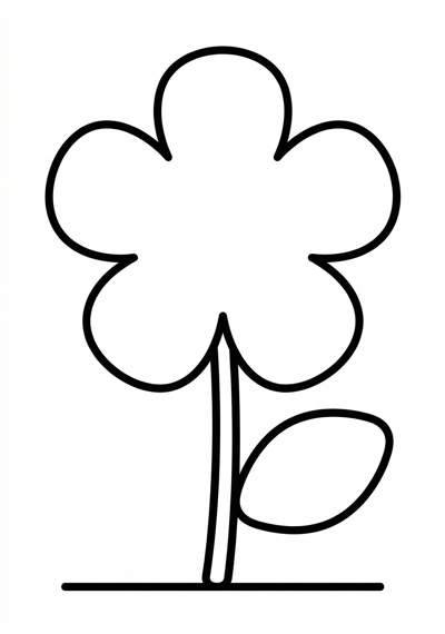 Simple violet flower coloring page for preschool age 3-5, large shapes