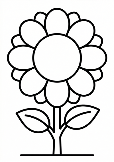 Sunflower with simple center flower coloring page for preschool age 3-5, thick outlines